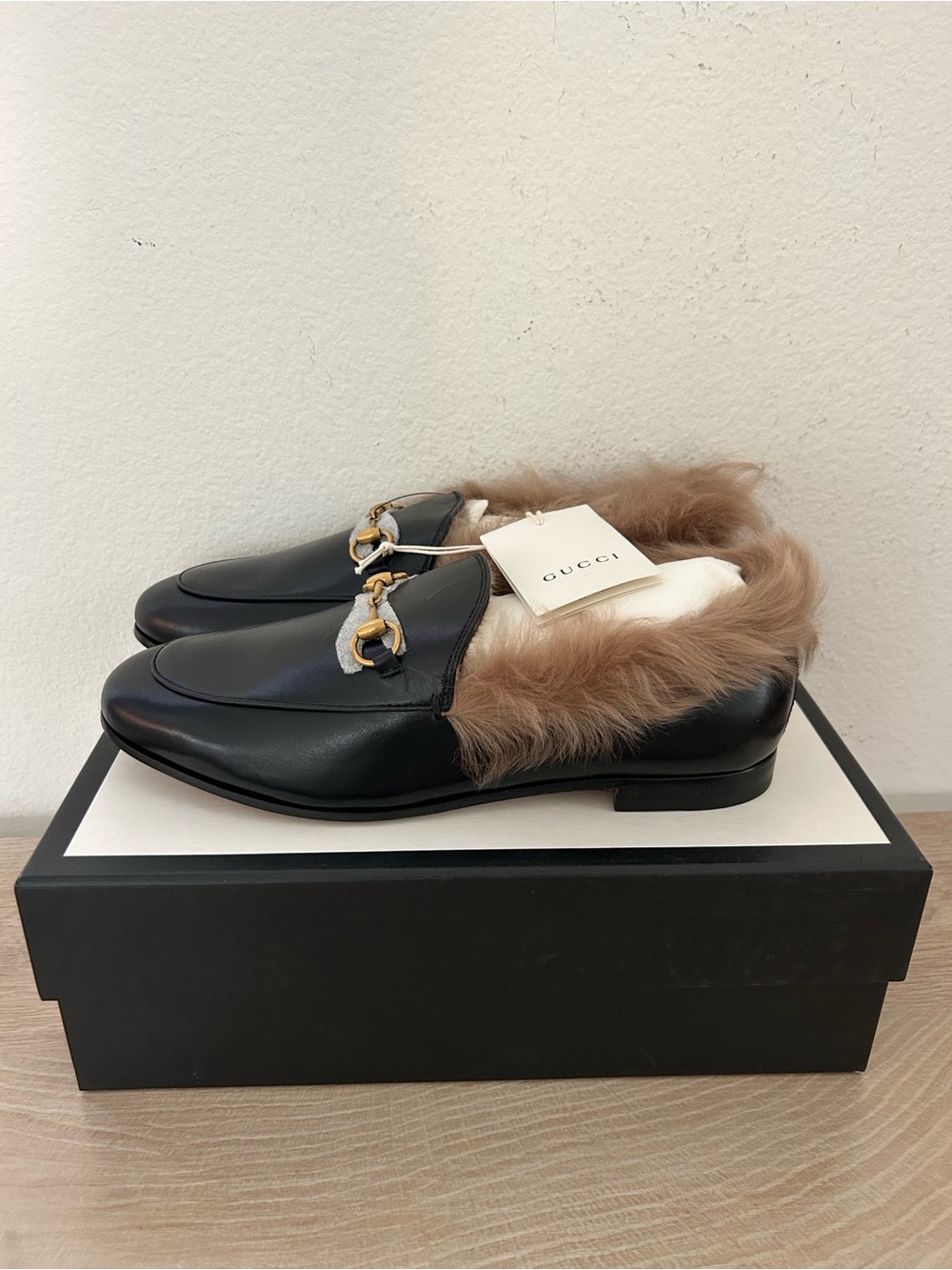 NIB Gucci Women MALAGA KID/GLASGOW Nero/Naturale Loafers in Black, Size39, $1100